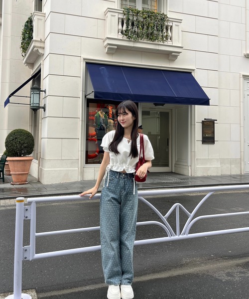 ブラウス シャツ クロップド裾ギャザーブラウス「RL」 レディース RiLi ブラウス シャツ クロップド裾ギャザーブラウス「RL
