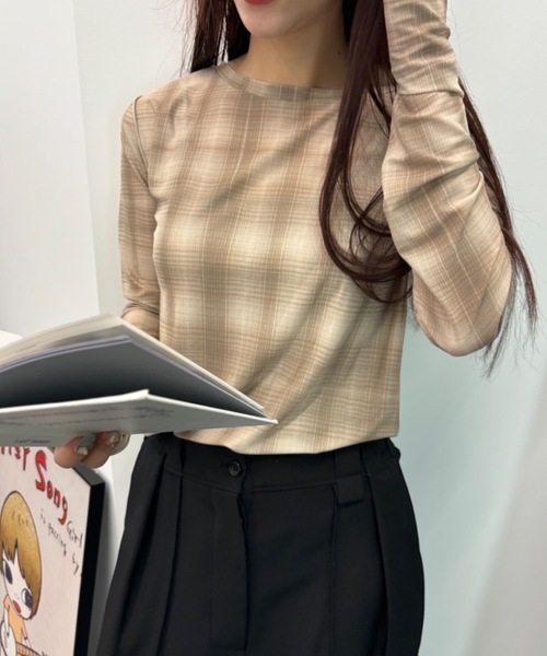 tシャツ チェックシアートップス レディース Birthday room tシャツ シアーチェックカットソー / sheer