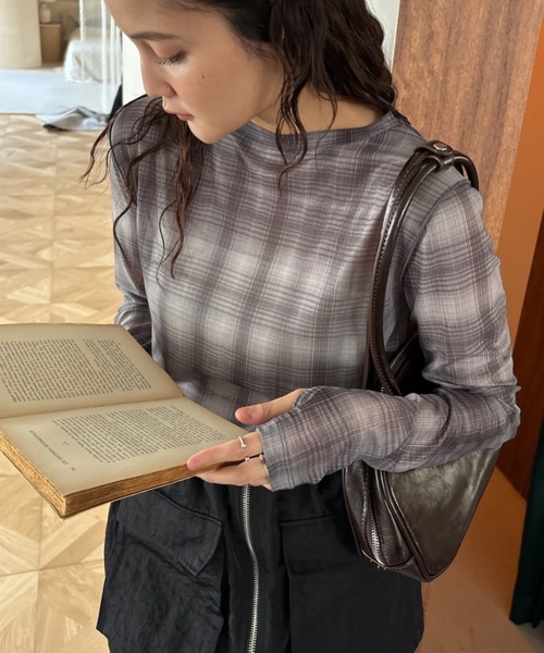 tシャツ シアーストライプ＆チェック カットソー レディース シアーストライプ&チェック カットソー / J.PRESS LADIES S