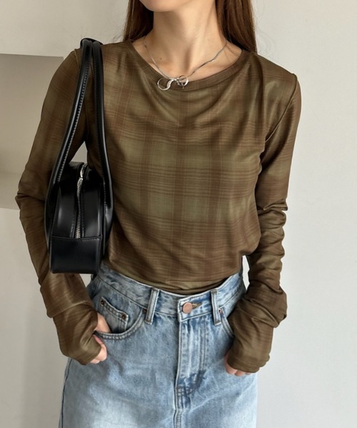 tシャツ シアーストライプ＆チェック カットソー レディース シアーストライプ&チェック カットソー / J.PRESS LADIES S