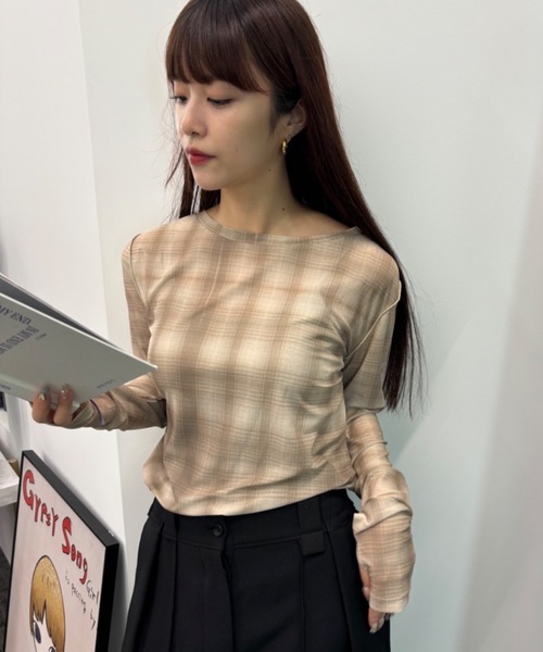 tシャツ チェックシアートップス レディース Birthday room tシャツ シアーチェックカットソー / sheer