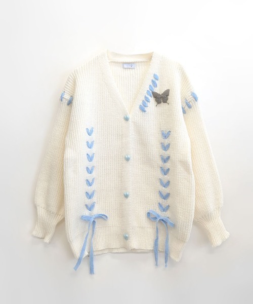Riff（リフ） ニット セーター レースアップリボンカーディガン