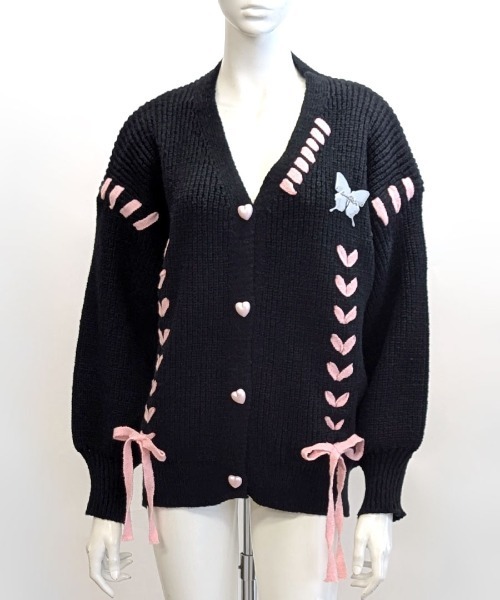 Riff（リフ） ニット セーター レースアップリボンカーディガン