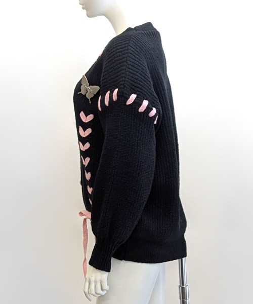 Riff（リフ） ニット セーター レースアップリボンカーディガン