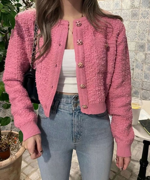 leune（ルネ） カーディガン ツイード風ニットクロップドジャケット