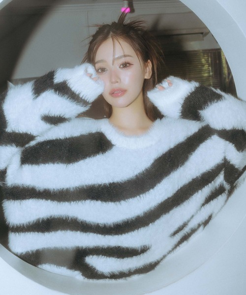 SPIRALGIRL ニット セーター ゼブラ柄シャギーニット レディース 