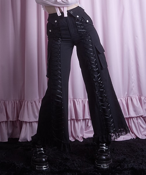 AVENCHUMU ワイドパンツ パンツ Heart studs pocket lace up pants