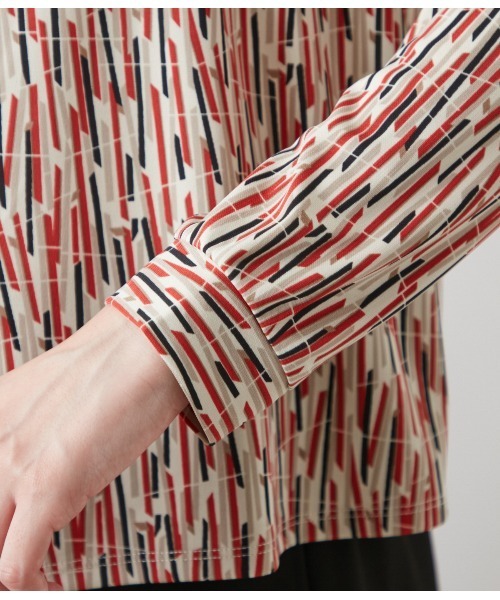 tシャツ ポリエステル強撚スムース ランダムレーンプリント ボウタイプルオーバー レディース NEWYORKER tシャツ ポリエステル強撚スムース ランダムレーン