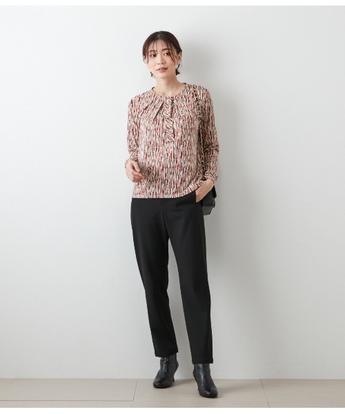 tシャツ ポリエステル強撚スムース ランダムレーンプリント ボウタイプルオーバー レディース NEWYORKER tシャツ ポリエステル強撚スムース ランダムレーン