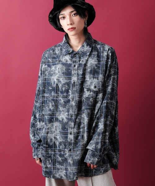 シャツ a.p.o.v. ケミカルブリーチチェックオーバーサイズシャツ