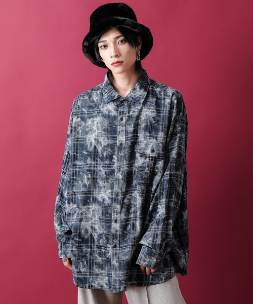 シャツ a.p.o.v. ケミカルブリーチチェックオーバーサイズシャツ