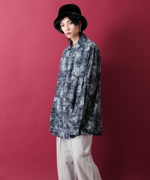 PWA プア シャツ サイズ:XL オーバーサイズ ミニチェック 【メンズ】 シャツ a.p.o.v. ケミカルブリーチチェックオーバーサイズシャツ