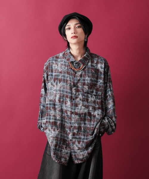 シャツ a.p.o.v. ケミカルブリーチチェックオーバーサイズシャツ