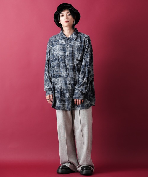 シャツ a.p.o.v. ケミカルブリーチチェックオーバーサイズシャツ
