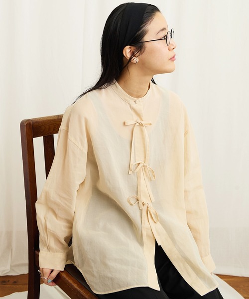 フィグロンドン　ブラウス fig London ブラウス シャツ ribbon organdy long shirt