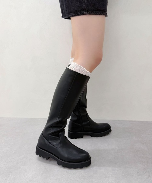 厚底ブラックロングブーツ ORiental TRaffic（オリエンタルトラフィック） ブーツ ＼ 厚底 細見え