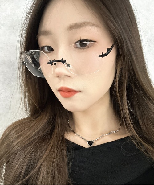 【Grunge Glasses リムレス 伊達メガネ key 23ss】 未使用 MEMENTISM 伊達メガネ メガネ 眼鏡 ユニセックスデザイン クリア