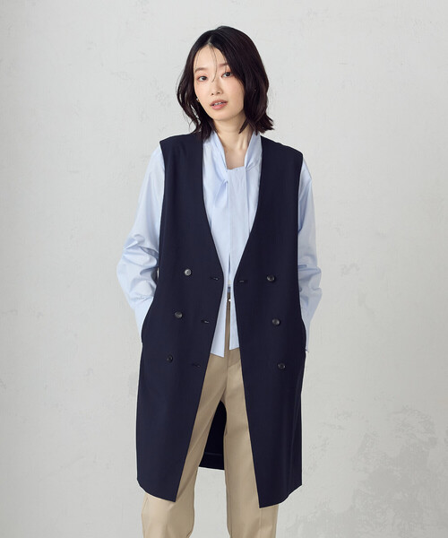 ベスト ジレ 「セットアップ対応」SOLOTEX(R)　ポリエステルレーヨンソロテックストレッチ　ロングジレ レディース