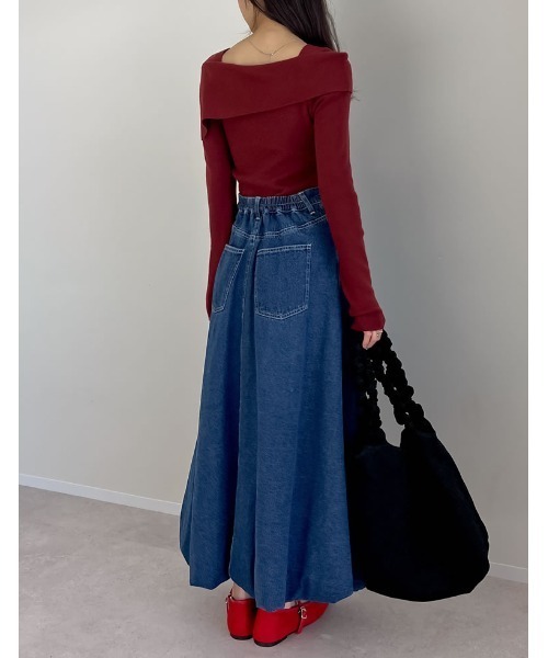 アシメデザインショルダーリブニットトップス レディース natural couture｜【WEB限定】オフショルアシメネックリブニット