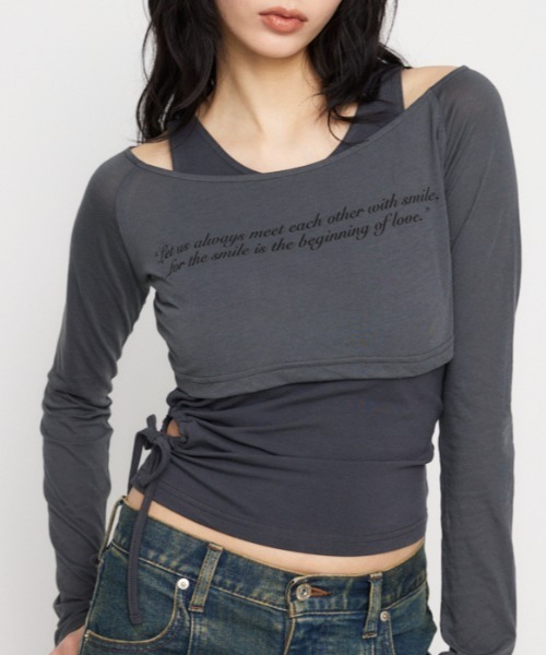 LAGUA GEM（ラグアジェム） tシャツ LETTERING SHEER 2PIECE トップス