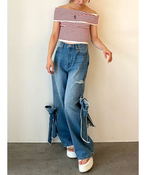予約販売side slit denim ribbon pants – RANCLIC Ribbon Slit Jeans
