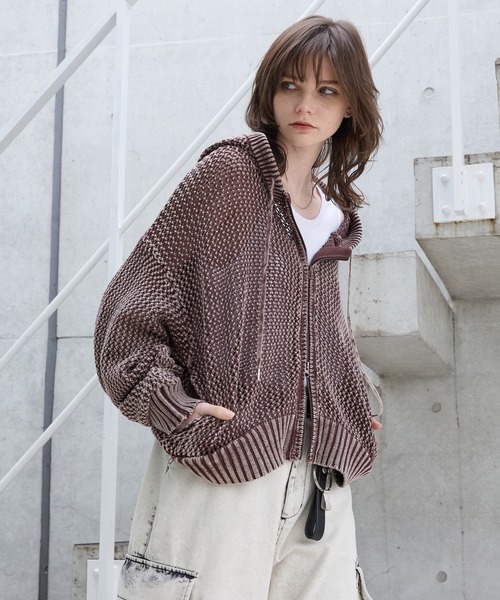 vintage モヘアニットメッシュ　ローゲージニット　モスキートパーカー Spielio パーカー 「Spielio」Vintage like mesh knit hoodie