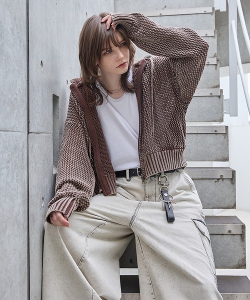 Spielio】Vintage like mesh knit hoodie/ヴィンテージライク