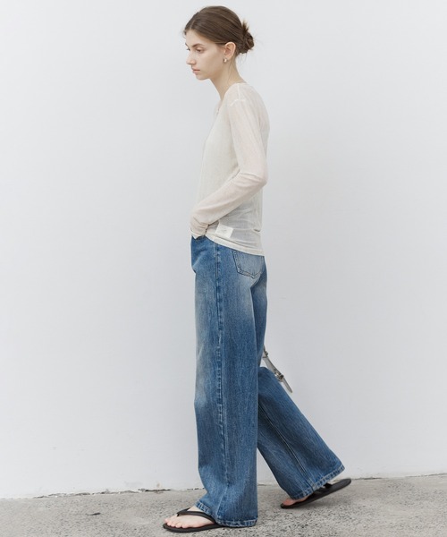 ジーンズ デニム デニムパンツ 「tageechita」水流ウォッシュ ワイドストレート デニムパンツ レディース メンズ_6
