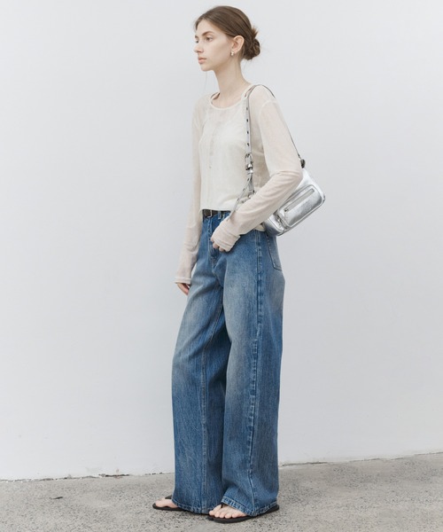 ジーンズ デニム デニムパンツ 「tageechita」水流ウォッシュ ワイドストレート デニムパンツ レディース メンズ_7
