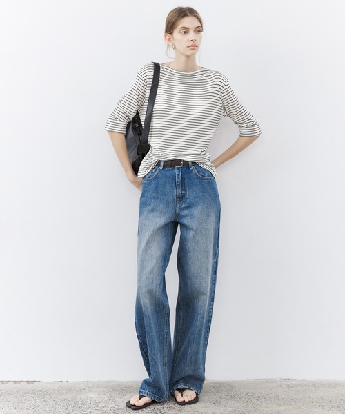 ジーンズ デニム デニムパンツ 「tageechita」水流ウォッシュ ワイドストレート デニムパンツ レディース メンズ_10