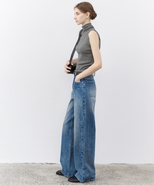 ジーンズ デニム デニムパンツ 「tageechita」水流ウォッシュ ワイドストレート デニムパンツ レディース メンズ_17