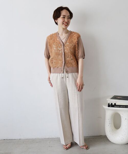 カーディガン 「大人気！！」チュール刺繍ハーフスリーブカーディガン レディース le.coeur blanc カーディガン 「大人気！！」チュール刺繍ハーフ