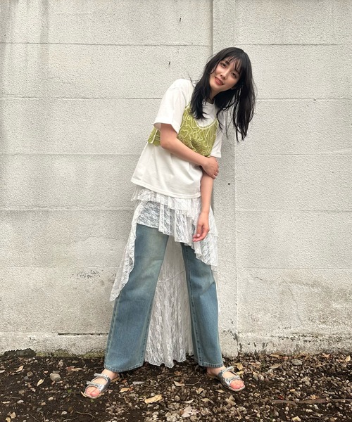 アシメトリー　膝丈　9号　フリル　スカート AS KNOW AS（アズノゥアズ） スカート ○レースアシンメトリー テール