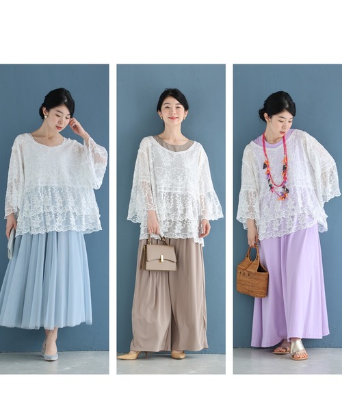 ブラウス シャツ ふんわり柔らかなシアーベールの刺繍ブラウストップス レディース cawaii ブラウス シャツ ふんわり柔らかなシアーベールの刺繍
