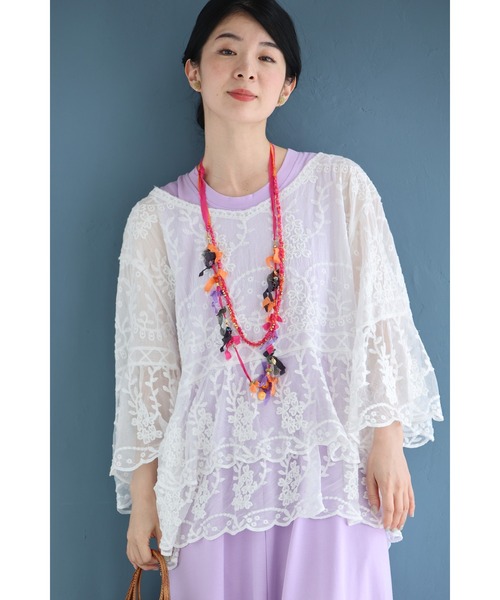 ブラウス シャツ ふんわり柔らかなシアーベールの刺繍ブラウストップス レディース cawaii ブラウス シャツ ふんわり柔らかなシアーベールの刺繍