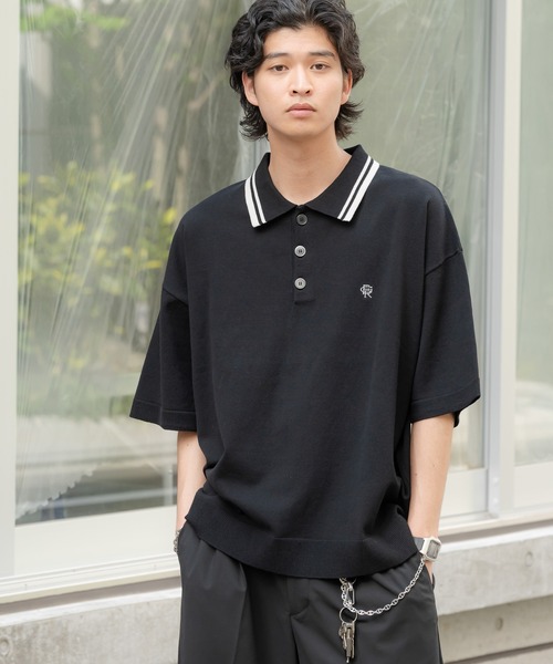 【最高デザイン】カラー　ワンポイント刺繍ロゴ入　オーバーサイズポロシャツ　3 RAGEBLUE ポロシャツ ワンポイント刺繍/オーバーサイズ/サマー