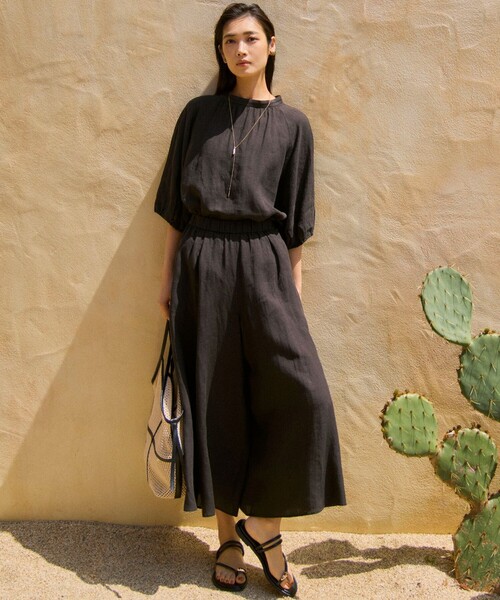 ワイドパンツ パンツ 「洗える」LIBECOリネン ガウチョ レディース