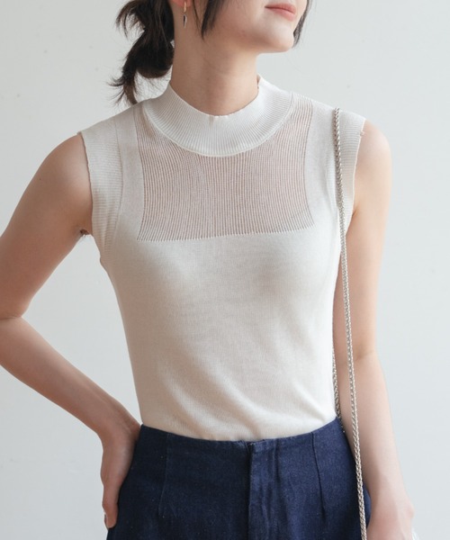 タンクトップ ノースリーブ 春夏服にピッタリ！ハイネックノースリーブ
