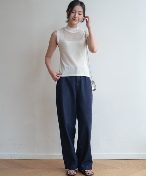 タンクトップ ノースリーブ ハイネックヘルシーな肌見せな夏服