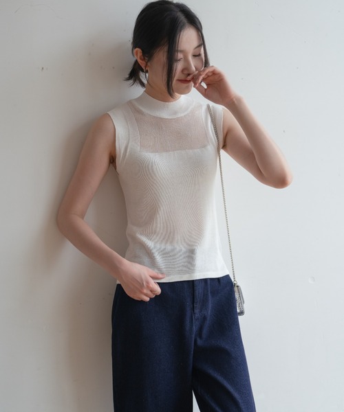 タンクトップ ノースリーブ 春夏服にピッタリ！ハイネックノースリーブ