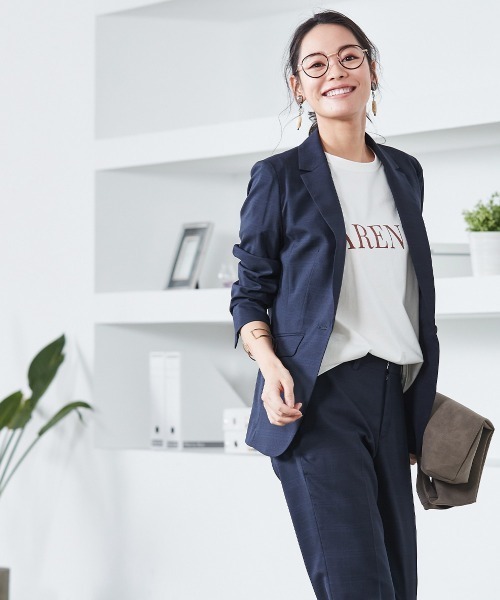 ★新品未使用★レディーススーツLネイビー　7days Life Styling 7days Life Styling スーツ 「セットアップ対応」ノーカラー