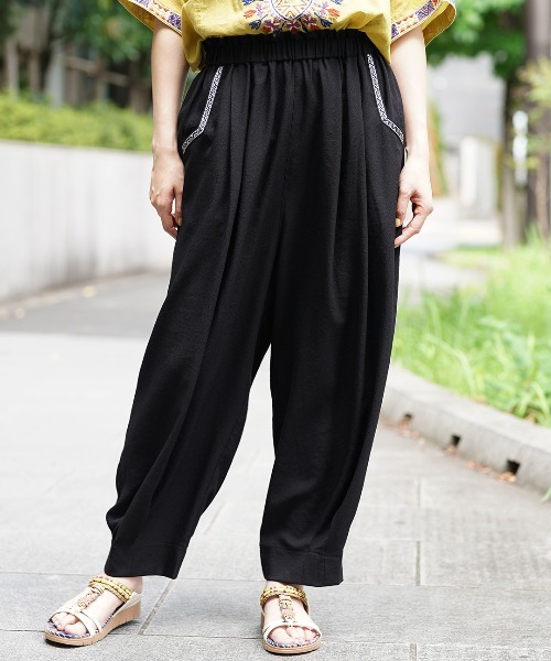 パンツ rose1002 ≪OUTLET≫le petaleフラワー刺繍パンツ(ブラック): ALL｜Bleu