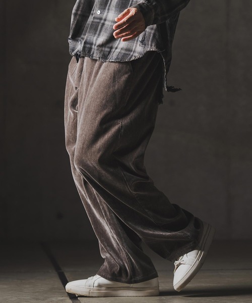 GLIMCLAP パンツ mp13873-Velour fabric wide-leg trousers ベロア