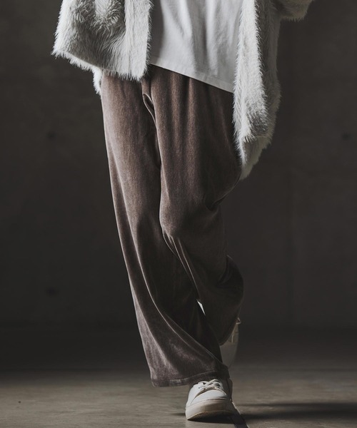 GLIMCLAP パンツ mp13873-Velour fabric wide-leg trousers ベロア