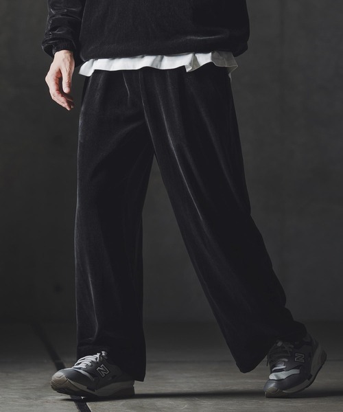 GLIMCLAP ワイドパンツ パンツ mp13873-Velour fabric wide-leg