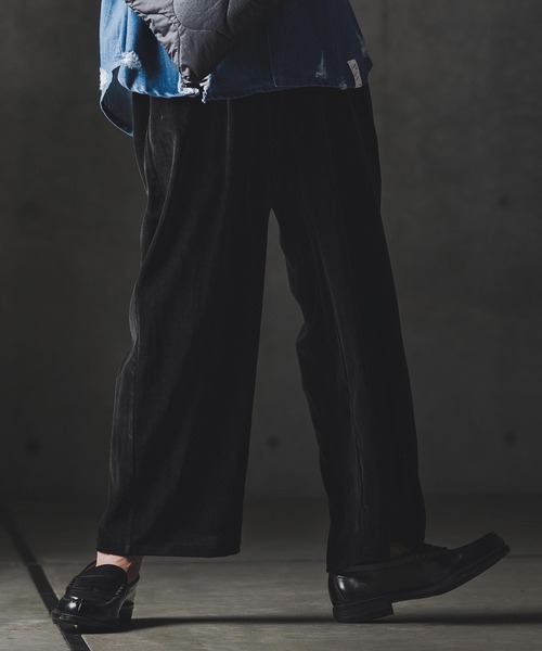GLIMCLAP パンツ mp13873-Velour fabric wide-leg trousers ベロア
