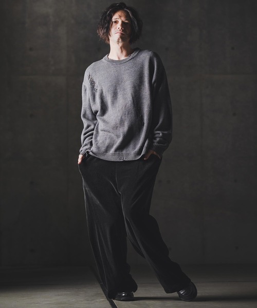 GLIMCLAP パンツ mp13873-Velour fabric wide-leg trousers ベロア