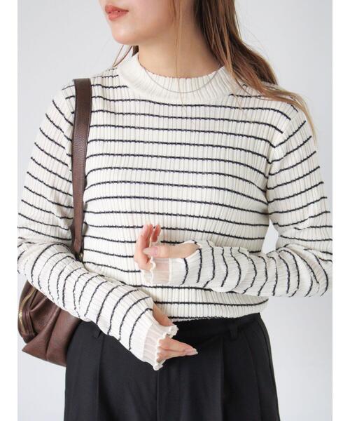 ehka sopo（エヘカソポ） ニット セーター 袖フリルモックネックニット