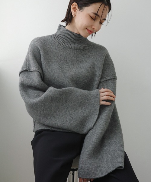 evernavy ニット セーター ゴマジャガード編みハイネックニット