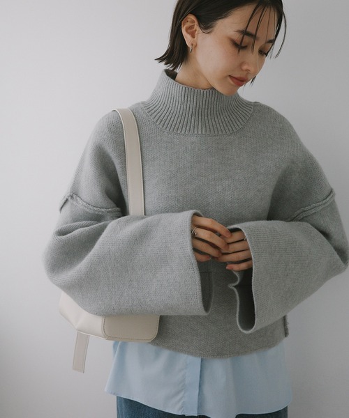 定価9.3万 NOWOS 22AW かぎ針編みハイネックニット evernavy ニット セーター ゴマジャガード編みハイネックニット